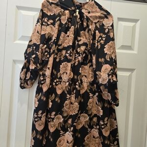 Rue21 Brown and Pink Floral Long Sleeve Dress